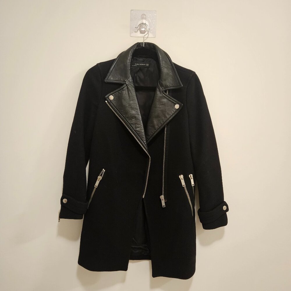 Zara Women Black Wool and Lambskin Coat Size XS
